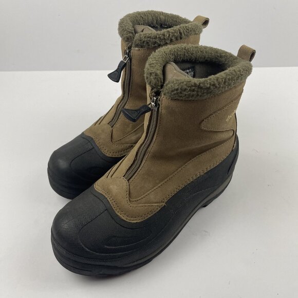 COLUMBIA Cascadian Snowchill Snow Boots Womens 7.5 Leather Thermolite Tan Zip Up - Picture 2 of 9